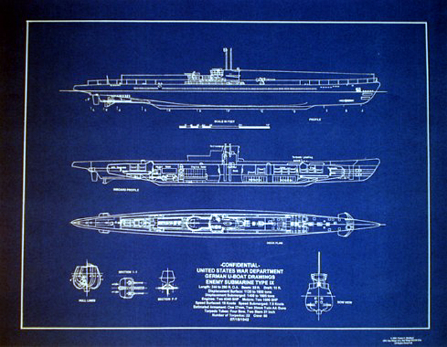 German UBOAT Type IX WWII Blueprint Plan - SeaJunk
